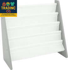4-Tier Kids Bookshelf, Grey Wood/White - Premium Book Shelf for Kids Rooms with