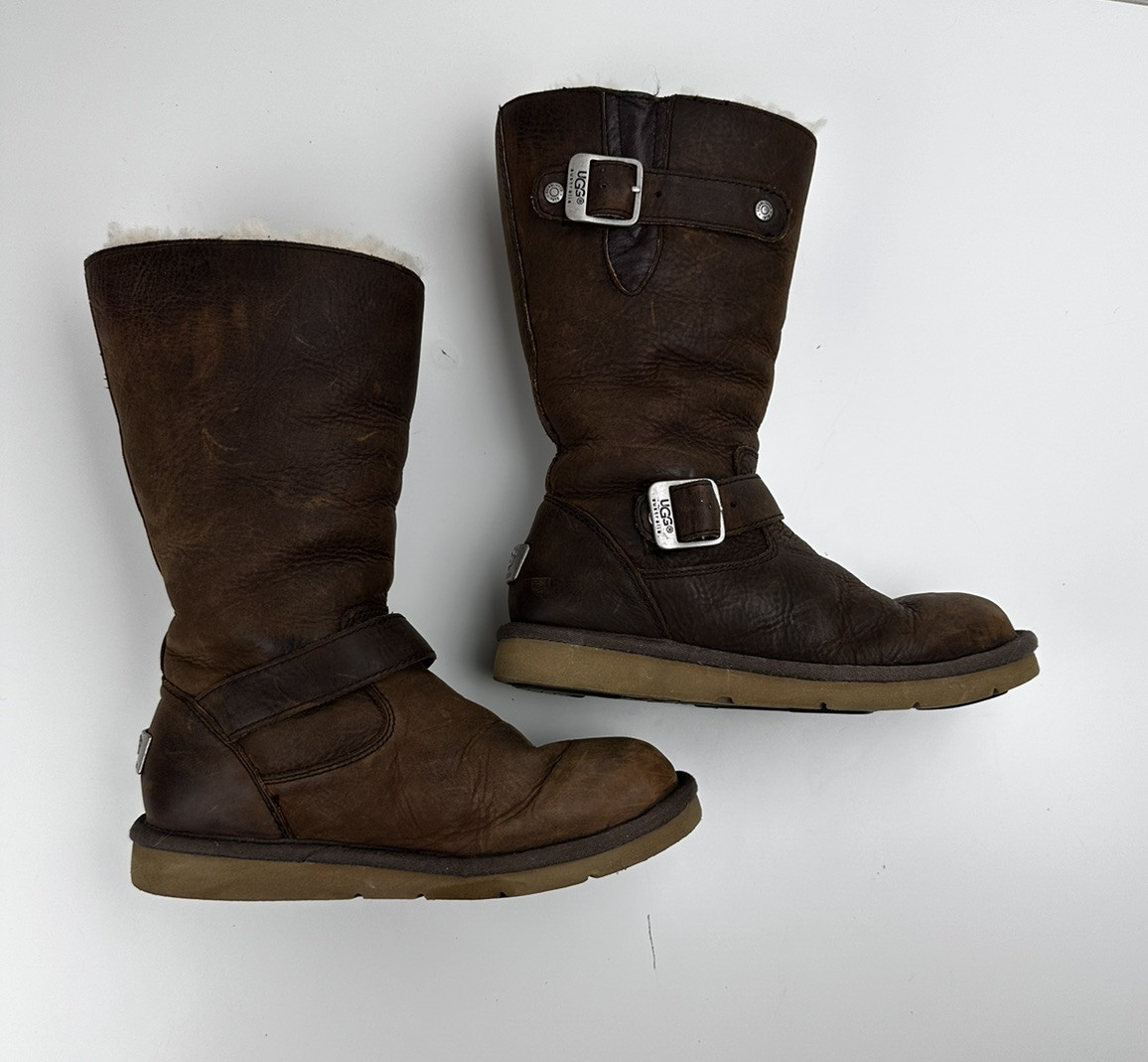Ugg Kensington Biker Australia Boots Womens Sheepskin Brown Pull-On Leather US 6 — image 6