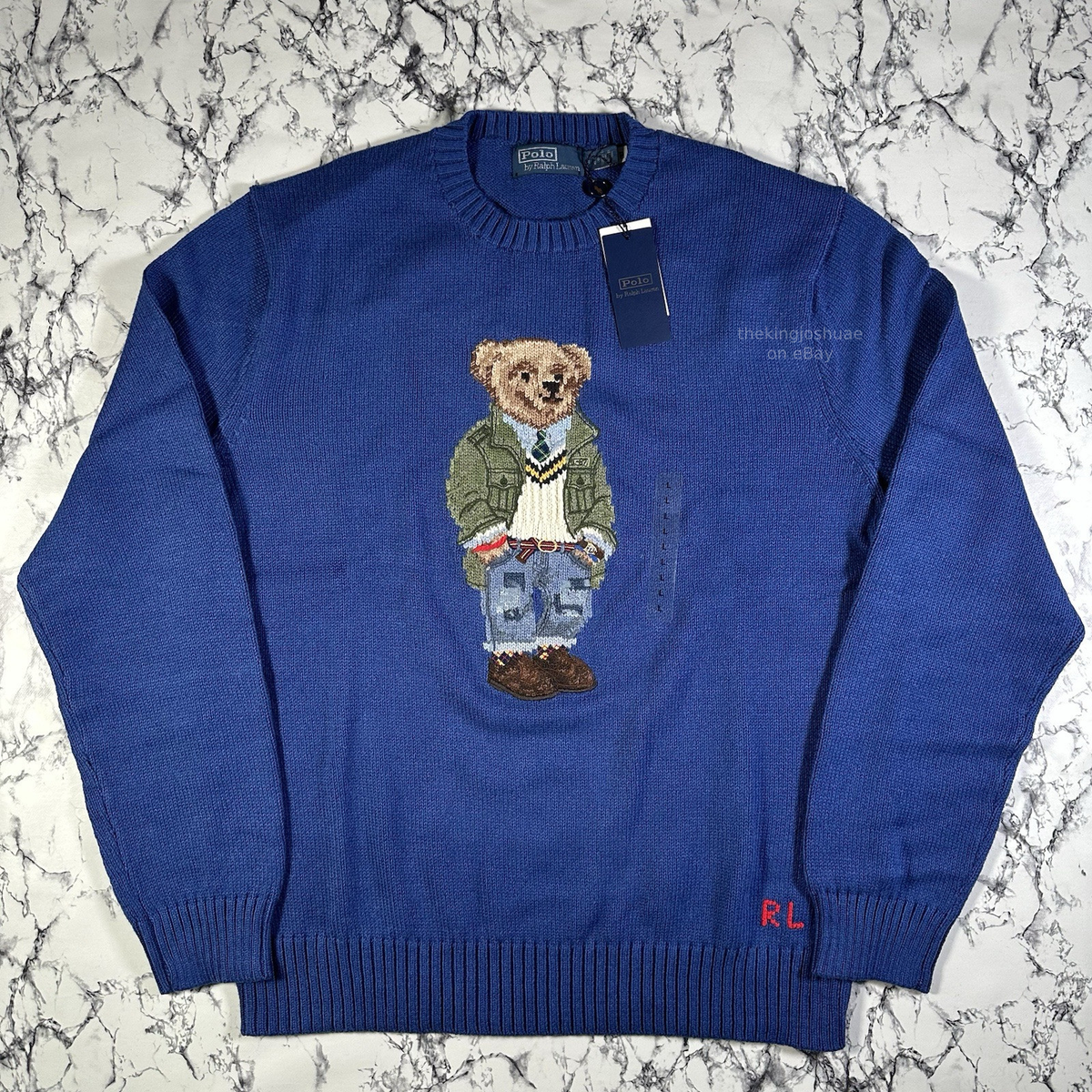 POLO RALPH LAUREN Mens Blue Polo Bear Knit Jumper SIZE LARGE BNWT