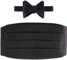 Robert Talbott Protocol Formal Black Silk Bow Tie  Cumberbun Set