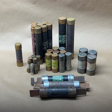 Lot of 32 used unidentifiable fuses Bullet, Bussman, Gould, Low Peak