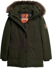 Superdry Damen Everest Parka Jacke mit Kunstfellkapuze Khaki Grün Gesteppt