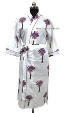 New Indian Palm Tree Print Kimono Bathrobe Beach Wear Robe Bridesmaid Robe