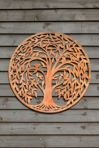 wall metal rustic hanging circle tree garden outdoor rusty round decor