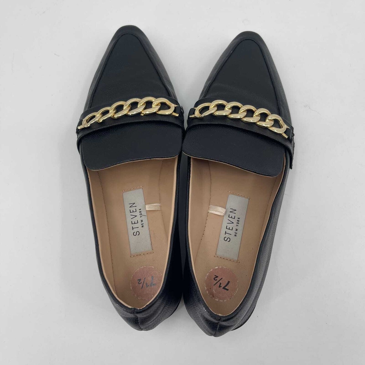 Steve Madden Black Leather Loafers with Gold-Tone Chain Detail LANDO Black Leather Lug Women main image 2