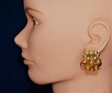 Vintage 60s Doré Pendantes Champagne Perles Facettées Forme de Boule avec Clip