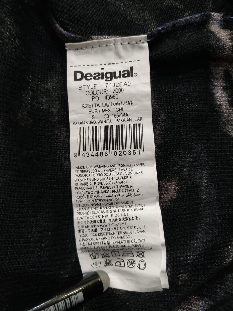Desigual Women Sweater S Black Blue Rhinestone Sequin Abstract