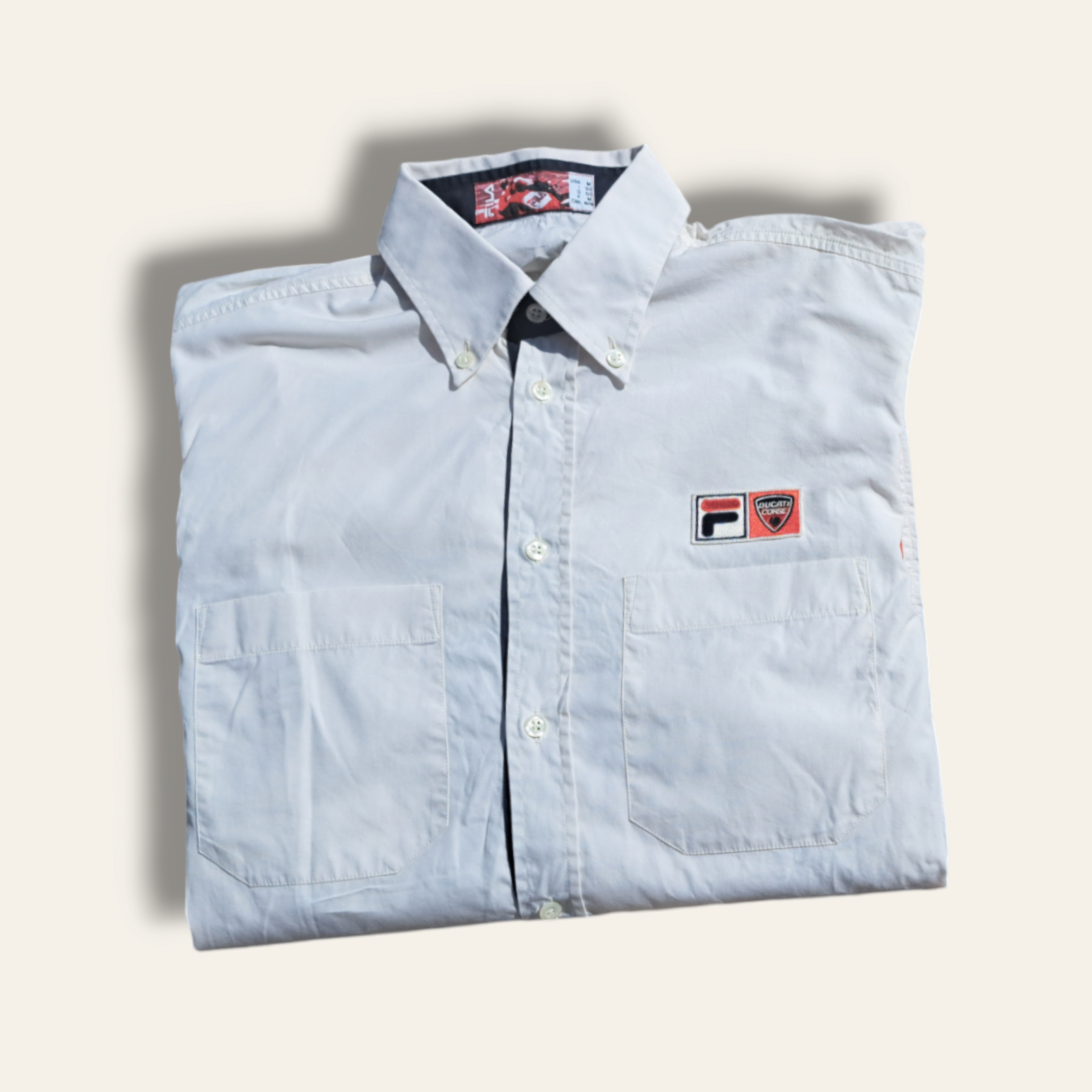 Fila Ducati camicia logo in rilievo vintage primi anni 2000 taglia IT 50 US M