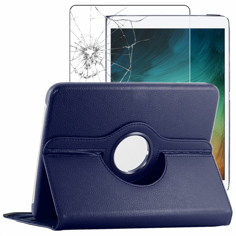 Coque Huawei MatePad T 10 rotative 360 cuir bleu foncé et verre trempé 9H
