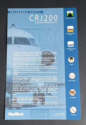 Skywest Airlines CRJ-200 Safety Card - 3/11 | eBay