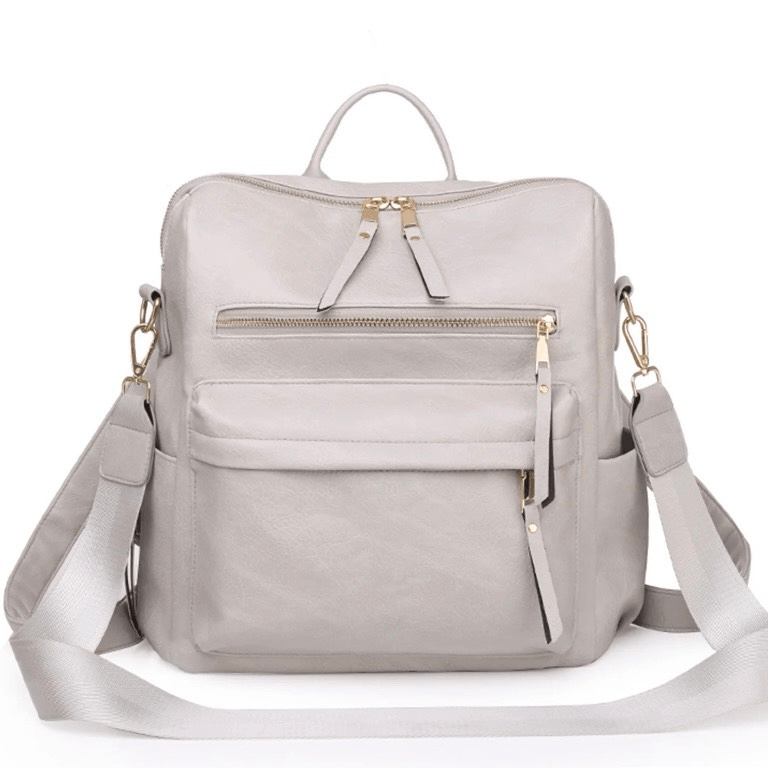 Brand New Grey Leather Backpack With Adjustable Shoulder Tote Strap
