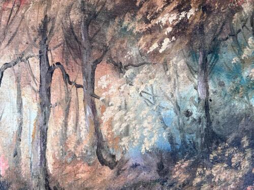 Vintage Framed Oil Painting Landscape Trees Woods Artist Signed Morrow Original - Picture 12 of 24