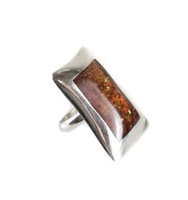 Vintage Sterling Silver Amber Modernist Ring Size 5.5 Asymmetrical rectangle