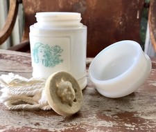 Akro Agate Milk Glass Victorian Lady Apothecary Diffuser Jar With Lid and insert