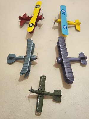 Vintage Metal Bi Plane Lot Of Hong Kong China 5A British Fighter 