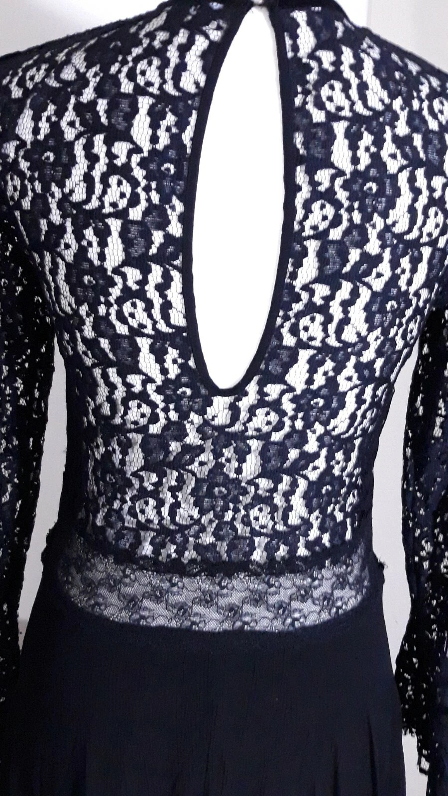 VALENTINO Zara Woman S Blk Lace Bell Sleeve Sweetheart Collar Open Back Crepe A Line Dress