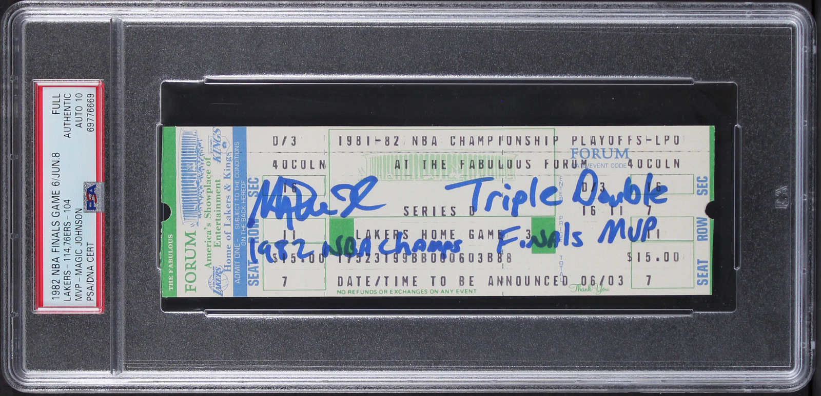 Magic Johnson Autographed Signed 1982 Finals Game 6 Full Ticket Stub Auto 10 PSA Slabbed 1 