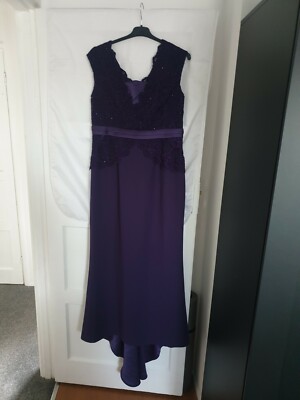 Jacques Vert Purple Maxi Special Occasion Dress Lace Beaded