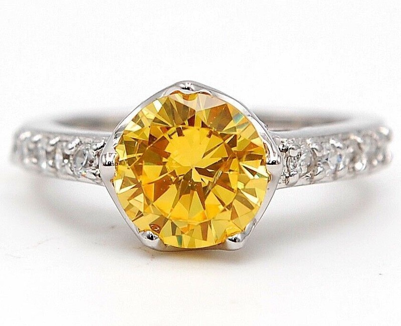 2CT Heat Treated Yellow Topaz 925 Solid Sterling Silver Ring Sz 6 &6-7