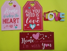 4 wooden signs plaques HEARTS - LOVE - 3 are 11 3/4" x 7 3/4" Valentine's Day
