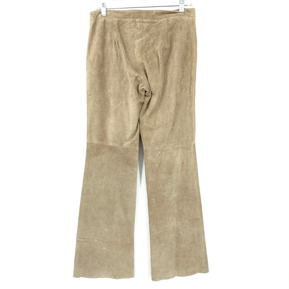 Vintage Flare Leg Suede Leather Pants Womens Size 28 Beige Tan Hems Cut - Image 2 of 4