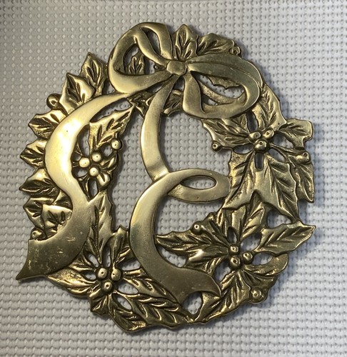 Vintage Brass Holly Wreath Trivet Centurion Centerpiece Bow  