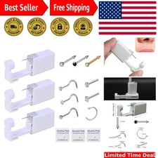 Luxury Nose Piercing Kit - 3 Pack Self-Piercing Gun with Rings  Studs Gold 
