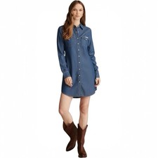 Lucky Brand Western Denim Shirt Dress Womens XS Blue Pearl Snap Soft Lightweight