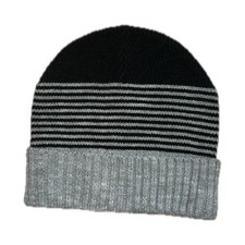 Men s Gray/Black Striped Knit Cuffed Beanie H...