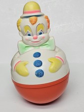 Vintage Sanitoy Roly Poly 7" Clown Toy Chime Ball Colorful Cute Creepy