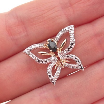 Ross Simons 925 Sterling vergoldet echter Saphir Schmetterling Mini Dia Anhänger