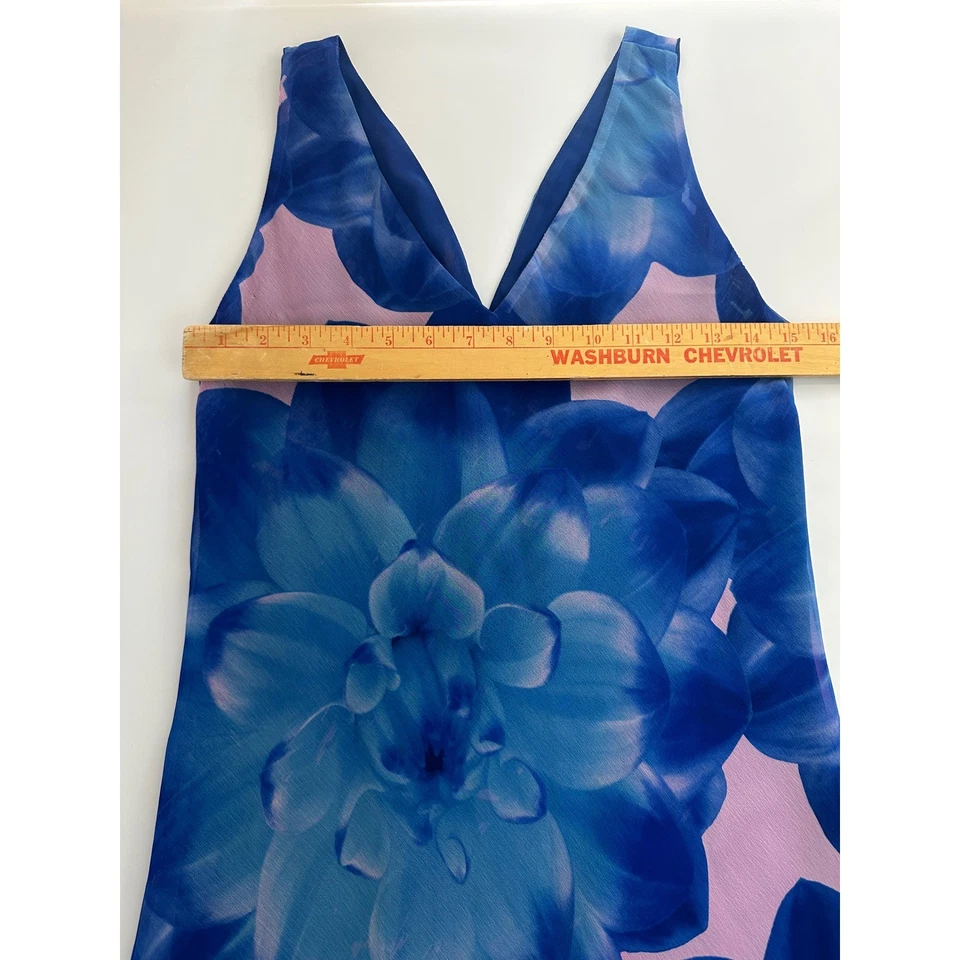 VTG Tessuto Floral Maxi Dress Women's Medium Blue Pink Sleeveless Made USA - Image 2 of 4