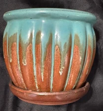 Brown Blue Drip Glazed Pottery Planter Pot