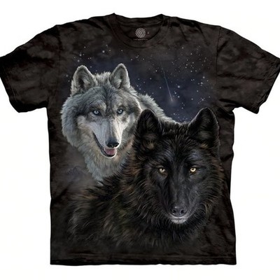 Wolf Star Wolves Pack Hunt Black Moon Night Dog Space T-Shirt Mountain S-3X