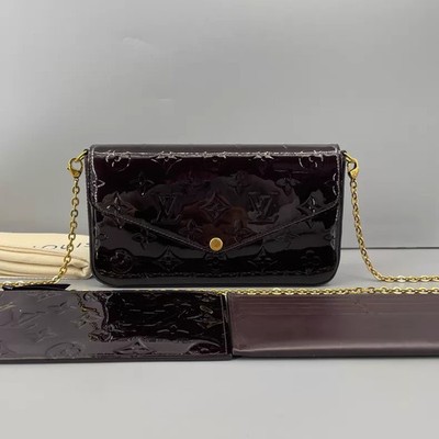 Louis Vuitton Monogram Vernis Pochette Felicie Chain Wallet Leather Amarante