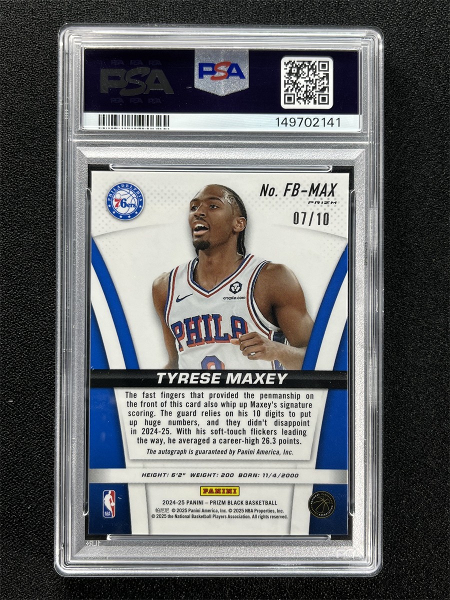 2024-25 Panini Prizm Black Tyrese Maxey Gold Flashbacks Auto /10 PSA 10/10 POP 2 view 2