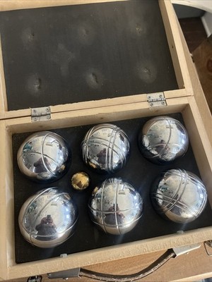 Vtg Parlane Chrome Bocce Ball Set Petanque Boules Wood Carrying Case