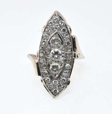 Vintage Diamant Cluster Schild Ring in 14 Karat Weißgold 1,29 Karat Größe 6,5