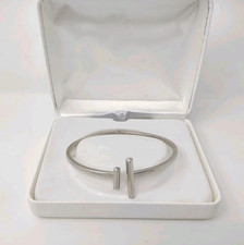 925 Sterling Silver Polished Bars Hinged Cuff Bangle Bracelet