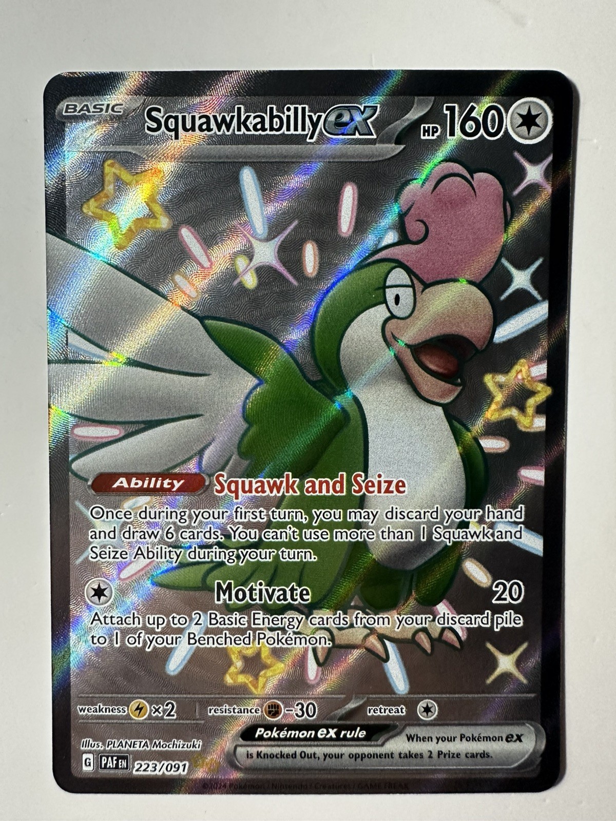 Pokemon Squawkabilly ex SV: Paldean Fates 223/091 Near Mint NM