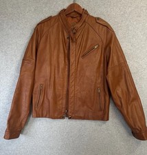 VTG 70s Chess King Genuine Leather Moto Jacket 42 S/M Tan Brown Zip Pocket