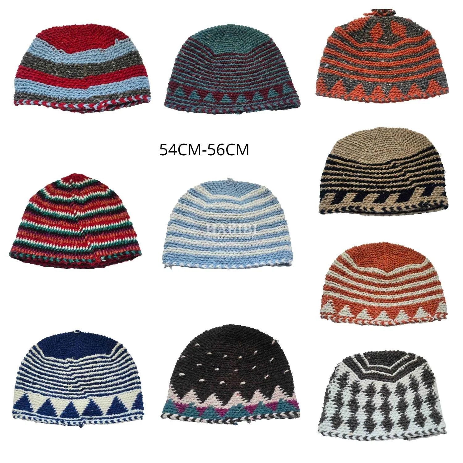Unisex Winter Multicoloured Beanie Moroccan Hand Knitted Wool Hats