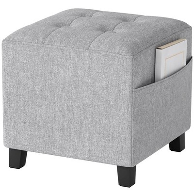 Fußhocker Hocker mit Seitentasche quadratischer Sitzhocker mit Leinenoptik