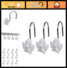 Elegant White Angel Shower Curtain Hooks - Anti-Rust Decorative Resin Rings, Set