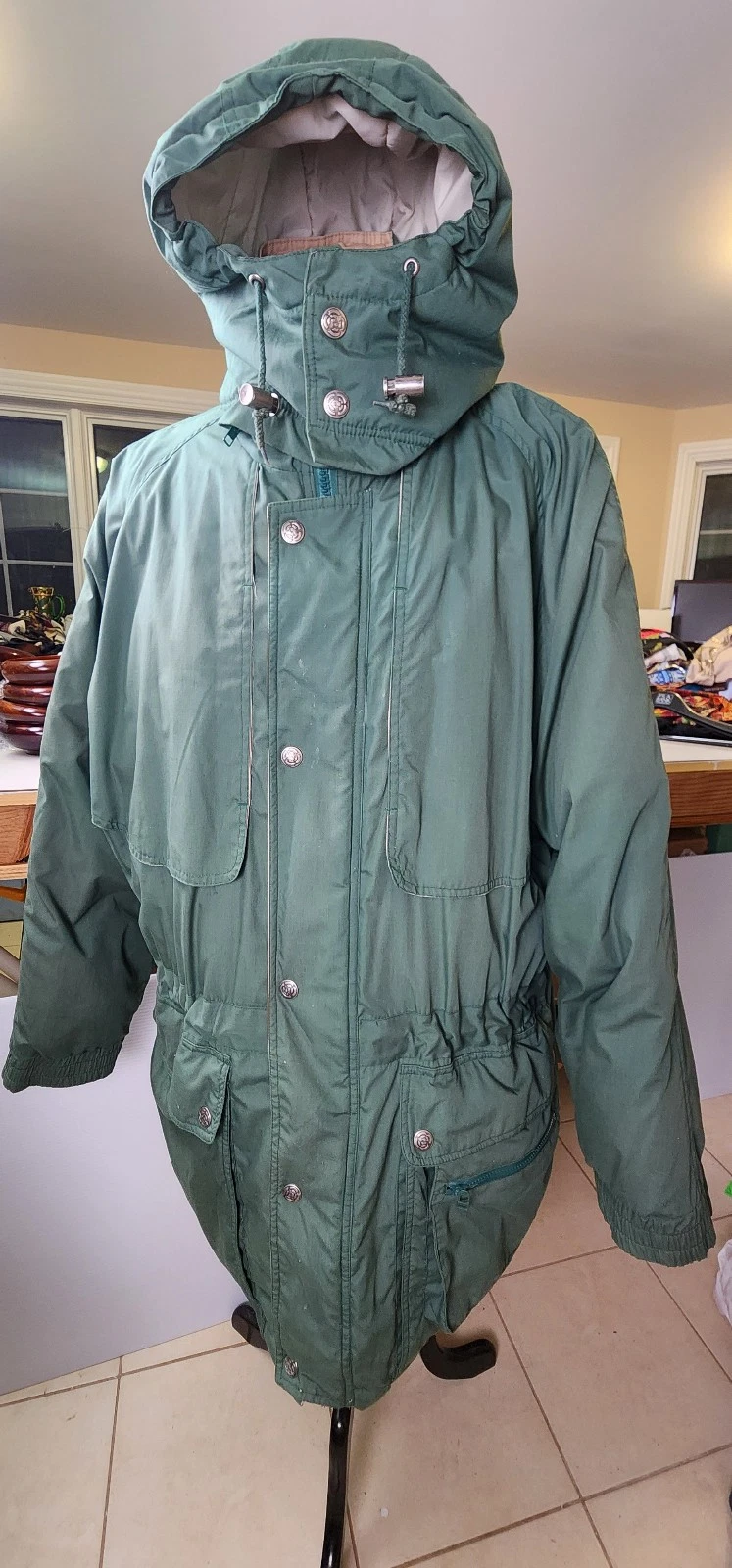 Mens Outdoor Exchange Parka Army Green Hooded Down Winter Drawstring Jacket 2XL