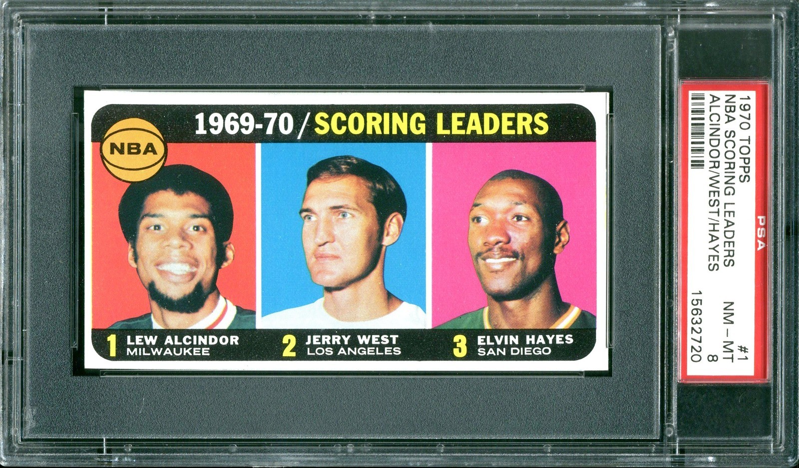 1970 TOPPS #1 KAREEM ABDUL-JABBAR-JERRY WEST-ELVIN HAYES PSA 8 SET BREAK view 3