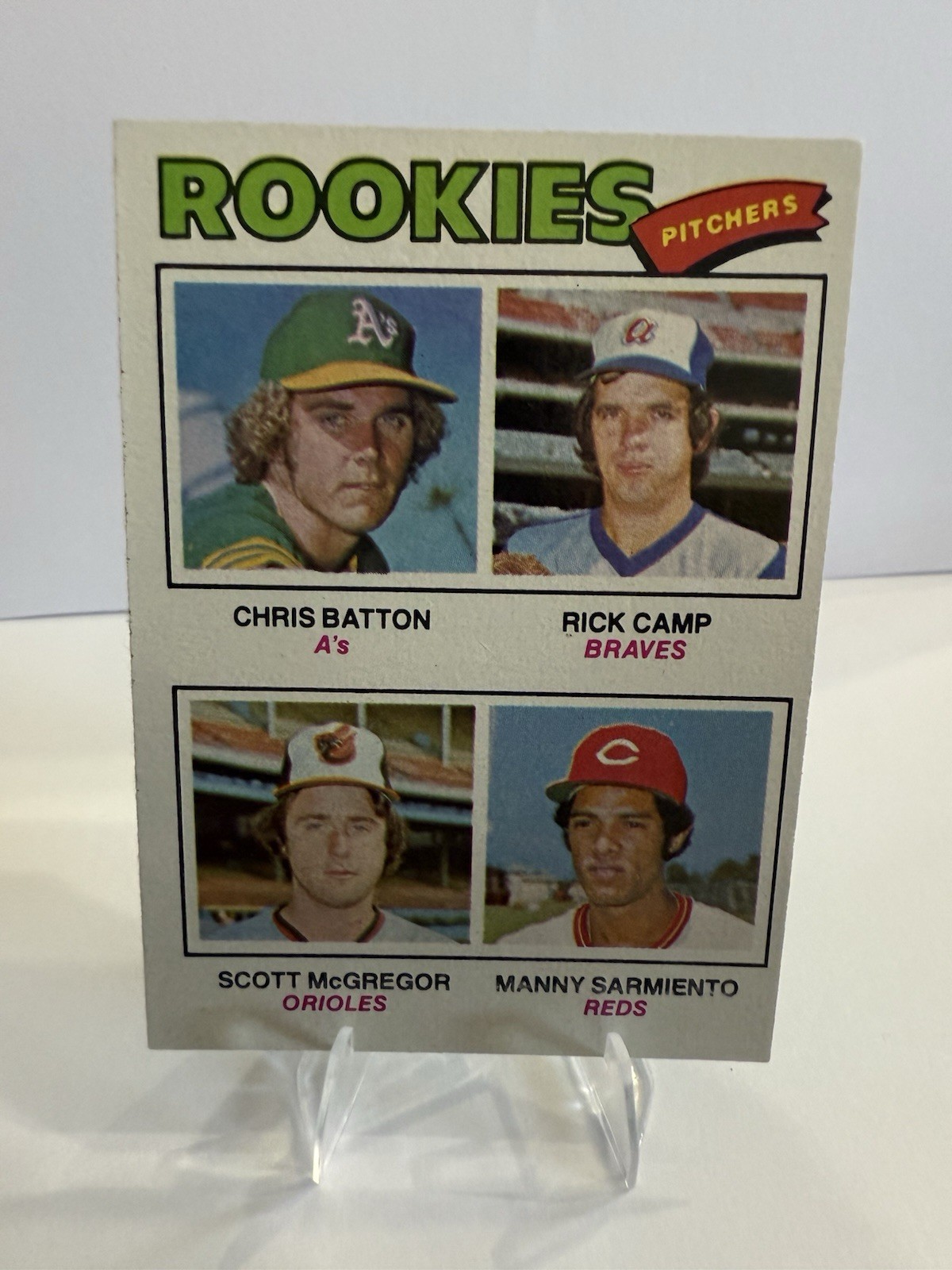 1977 TOPPS - CHRIS BATTON, RICK CAMP, SCOTT McGREGOR, MANNY SARMIENTO RC #475