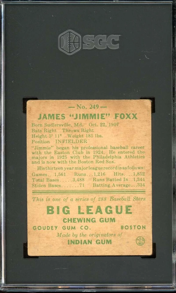 1938 Goudey R323 Heads Up #249 Jimmy Jimmie Foxx Red Sox HOF SGC 3 MUITO BOM ESTADO - Imagem 2 de 2