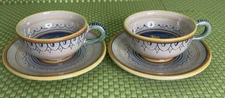 Renaissance Figural DERUTA 8oz Cup Saucer HandPainted Italian Majolica Set Of 2