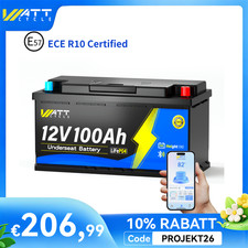 WattCycle 12V LiFePO4 100Ah Bluetooth batteria litio BMA 100A H190 camper